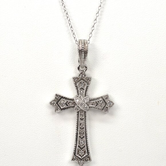 Sterling Silver Cross w Pave Cubic Zirconia on 18" Chain - Picture 3 of 6